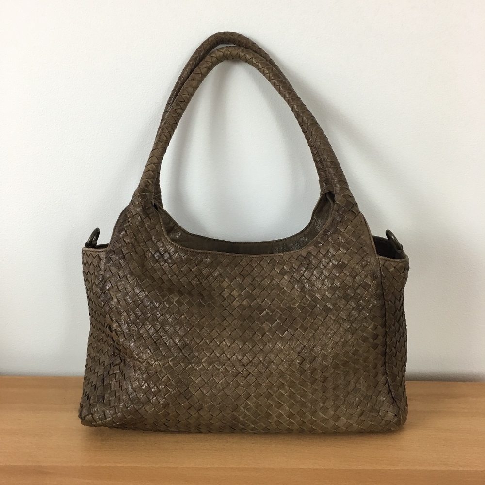 PLATANIA Made in Italy Woven Leather Hobo Bag